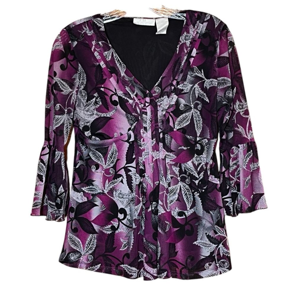 VTG Worthington Top Wmns M Purple Floral Babydoll Top Y2K Whimsigoth Dark Fairy
